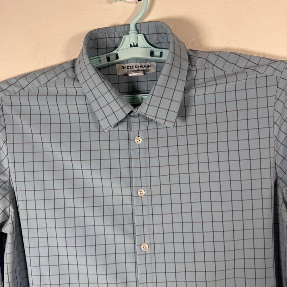 Mizzen Main Shirt Mens XL BlueTrim Fit Performance Button Front Long Sleeve